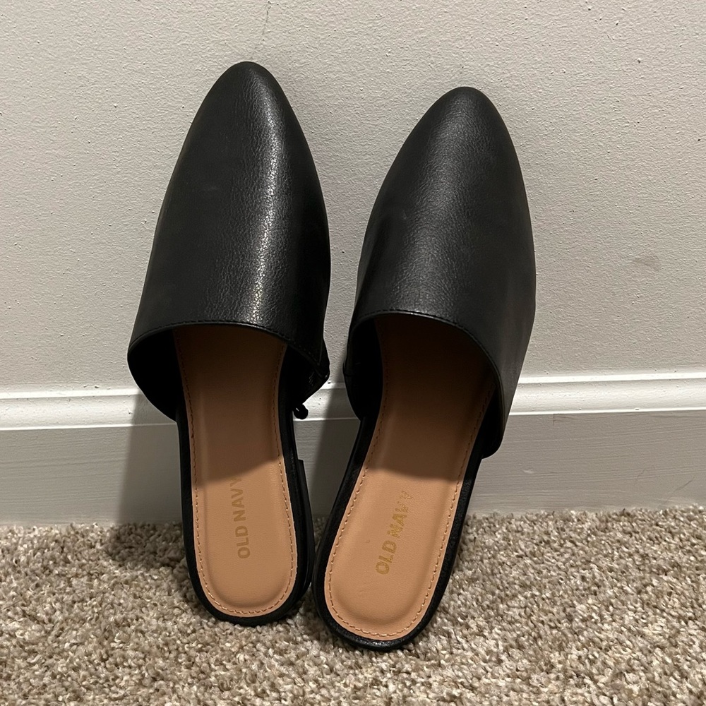 Black Faux Leather Mules